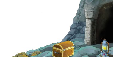 beyaz arkaplanlı madene giriş sahnesi metin için boşluk - çocuklar için illüstrasyon