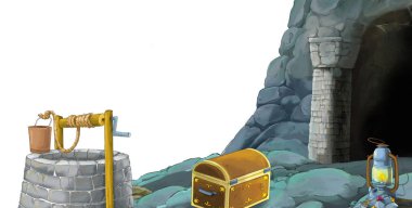 beyaz arkaplanlı madene giriş sahnesi metin için boşluk - çocuklar için illüstrasyon