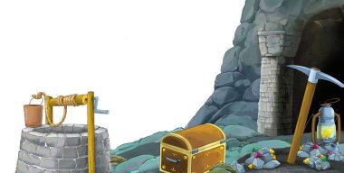 beyaz arkaplanlı madene giriş sahnesi metin için boşluk - çocuklar için illüstrasyon