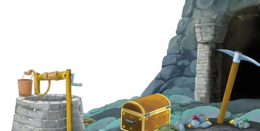 beyaz arkaplanlı madene giriş sahnesi metin için boşluk - çocuklar için illüstrasyon