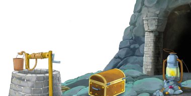 beyaz arkaplanlı madene giriş sahnesi metin için boşluk - çocuklar için illüstrasyon