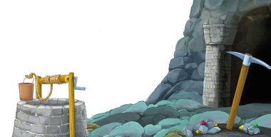 beyaz arkaplanlı madene giriş sahnesi metin için boşluk - çocuklar için illüstrasyon