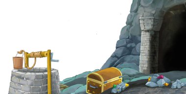 beyaz arkaplanlı madene giriş sahnesi metin için boşluk - çocuklar için illüstrasyon