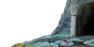 beyaz arkaplanlı madene giriş sahnesi metin için boşluk - çocuklar için illüstrasyon