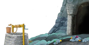 beyaz arkaplanlı madene giriş sahnesi metin için boşluk - çocuklar için illüstrasyon