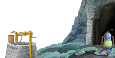 beyaz arkaplanlı madene giriş sahnesi metin için boşluk - çocuklar için illüstrasyon