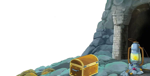 Scena del cartone animato con ingresso alla miniera su sfondo bianco con spazio per il testo - illustrazione per bambini — Foto Stock