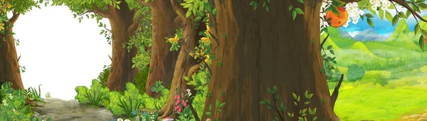 Kreslená letní scéna s loukou v lese ilustrace pro — Stock fotografie