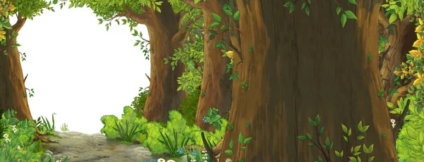 Мультфильм летняя сцена с лугом в лесу иллюстрации для — стоковое фото