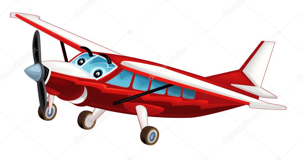cartoon happy and funny fireman plane isolated on white background - illustration for children