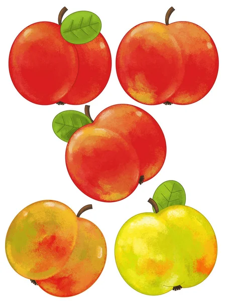 Cartoon Fruit Apple Set White Background Illustration Children — Stock Photo, Image