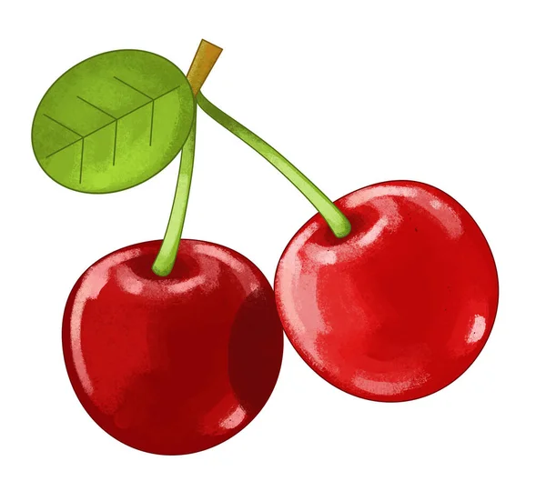Cartoon Frucht Kirsche Auf Weißem Hintergrund Illustration Für Kinder — Stockfoto