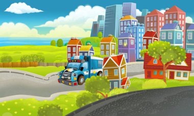 çizgi film mutlu sahne farklı araçlar çocuklar için çizim