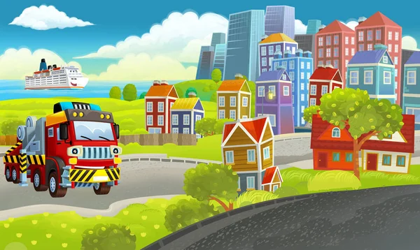 Cartoon Happy Scene Different Vehicles Cars Illustration Children — Stock Photo, Image