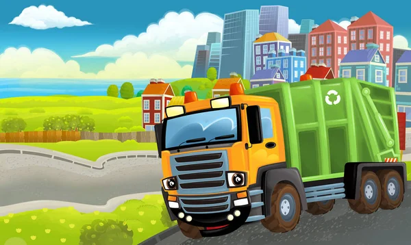 Cartoon Happy Scene Dumper Car Illustration Children — Stock Photo, Image