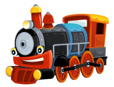 Çizgi film komik görünümlü buhar treni - beyaz arka planda izole - çocuklar için resimleme