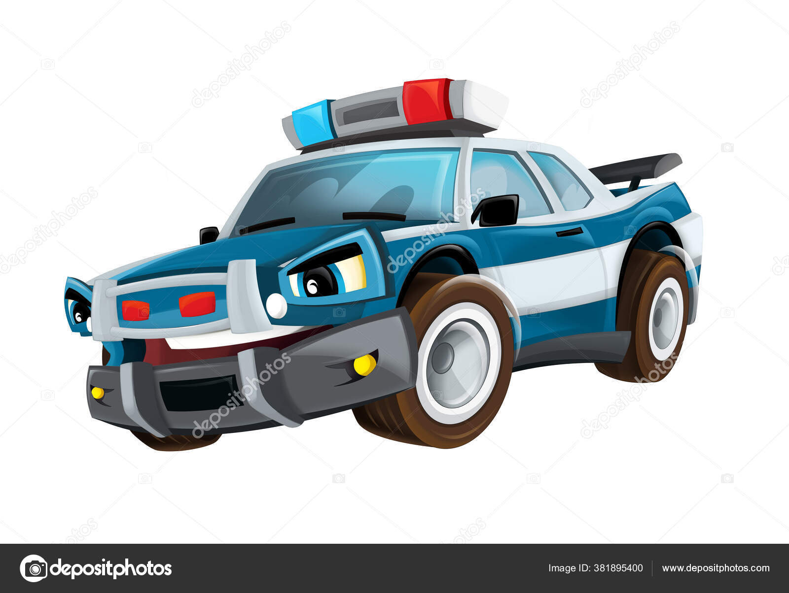 Carro de polícia em desenho animado de carro de polícia com fundo branco