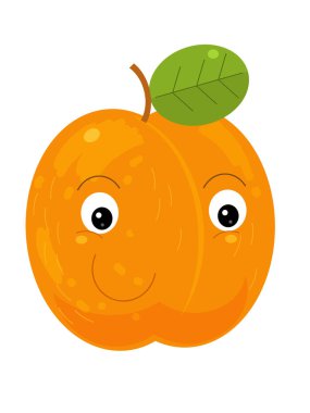 Beyaz arkaplanda gülümseyen şeftali çizgi film - çocuklar için çizim