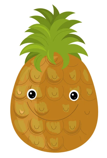 cartoon pineapple on white background smiling - illustration for children