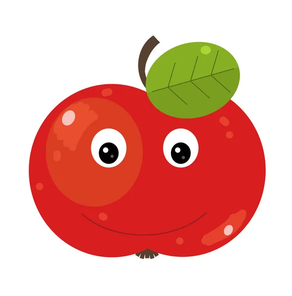 cartoon fruit apple on white background smiling - illustration for children