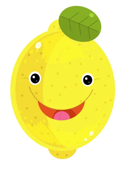 Cartoon Fruit Citroen Witte Achtergrond Glimlachen Illustratie Voor Kinderen — Stockfoto