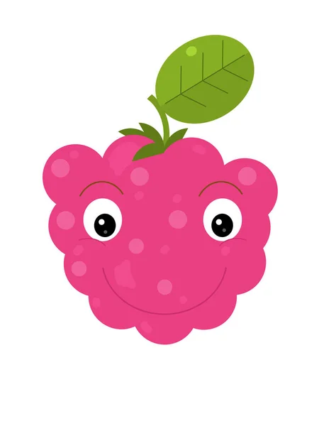 cartoon fruit raspberry on white background smiling - illustration for children