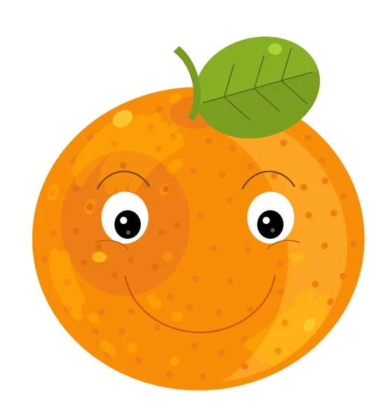 Cartoon Fruit Oranje Witte Achtergrond Glimlachen Illustratie Voor Kinderen — Stockfoto