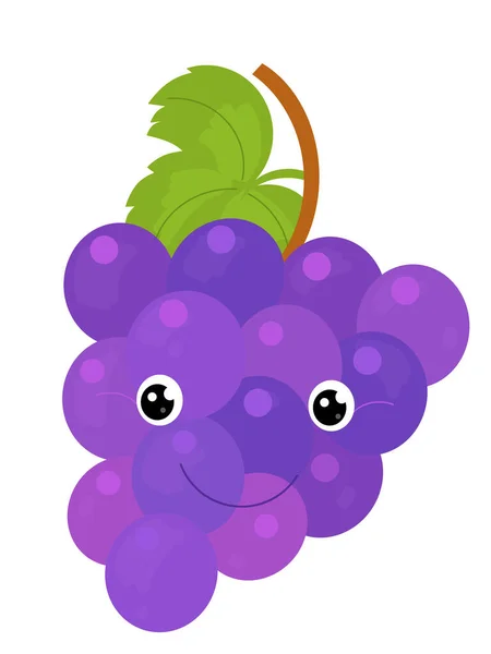 Tecknad Frukt Druvor Vit Bakgrund Leende Illustration För Barn — Stockfoto
