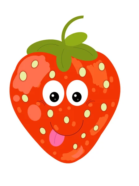 Cartoon Fruit Aardbei Witte Achtergrond Glimlachen Illustratie Voor Kinderen — Stockfoto