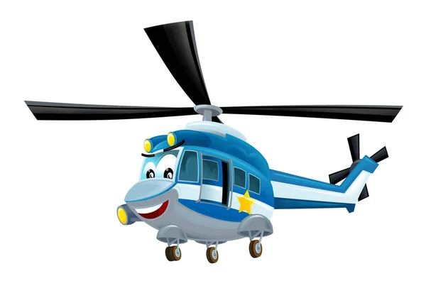 Dibujos Animados Máquina Helicóptero Feliz Sobre Fondo Blanco Ilustración Para —  Fotos de Stock