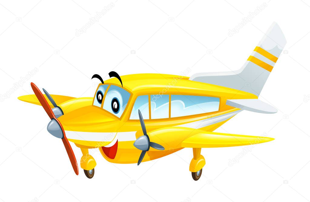 cartoon happy plane machine on white background - illustration for children