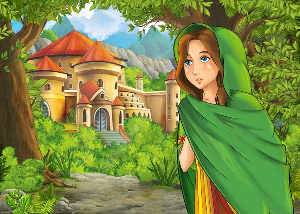 Cartoon Nature Scene Beautiful Castle Princess Illustration Children — Stock Photo, Image