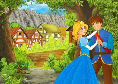 karikatür yaz sahnesi çiftliğe giden yol Prens ve çocuklar için prenses resimleriyle dolu.