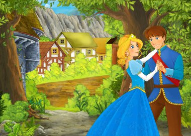 Prens ve prensesle çiftliğe giden yolu gösteren bir karikatür yaz sahnesi. Olay yerinde kimse yoktu.