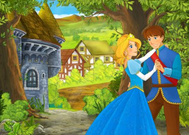 karikatür yaz sahnesi çiftliğe giden yol Prens ve çocuklar için prenses resimleriyle dolu.