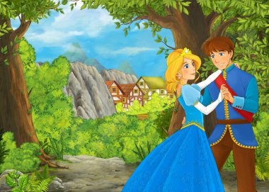 karikatür yaz sahnesi çiftliğe giden yol Prens ve çocuklar için prenses resimleriyle dolu.