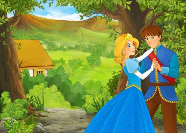 karikatür yaz sahnesi çiftliğe giden yol Prens ve çocuklar için prenses resimleriyle dolu.