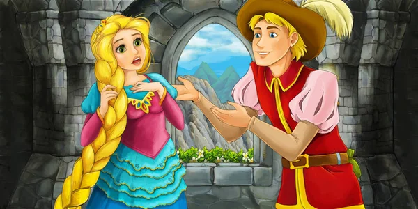 Cartoon Scene Met Prins Prinses Het Kasteel Kamer Illustratie Voor — Stockfoto