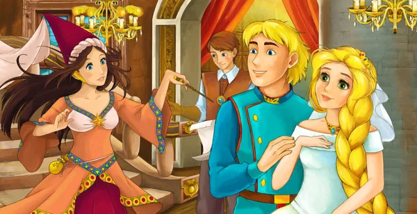 Scena Dei Cartoni Animati Con Principe Principessa Coppia Sposata Nella — Foto Stock