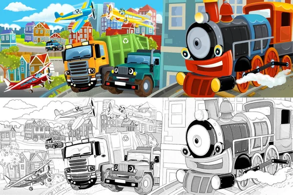 Dessin Animé Scène Joyeuse Drôle Milieu Une Ville Avec Camion — Photo