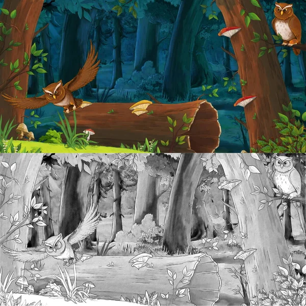 Kreslená Příroda Kreslenou Scénou Lesem Nikdo Jevišti Ilustrace Pro Děti — Stock fotografie