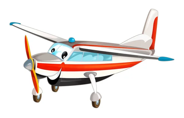 Cartoon Happy Flying Plane Machine White Background Illustration Children — Stock Photo, Image
