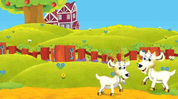 Мультфильм Сцена Фермерским Животным Ферме Ранчо Весело Иллюстрация Детей — стоковое фото