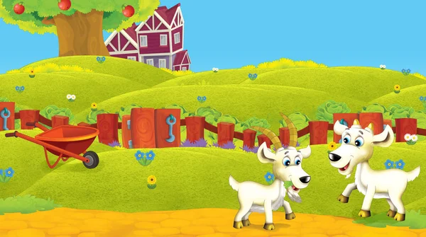 Scena Del Cartone Animato Con Animale Fattoria Fattoria Ranch Divertirsi — Foto Stock