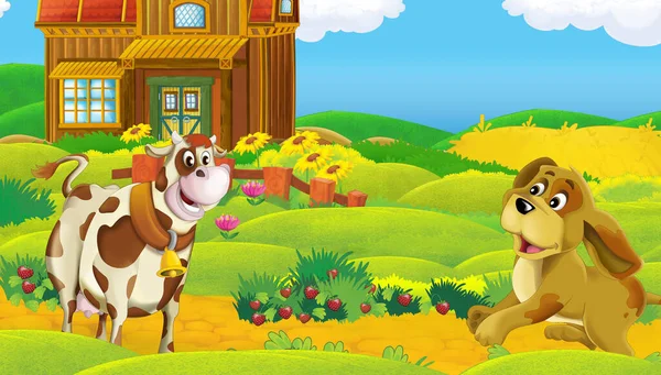 Cartoon Scene Farm Ranch Animal Wooden Barn Illustration Children — Stock Photo, Image