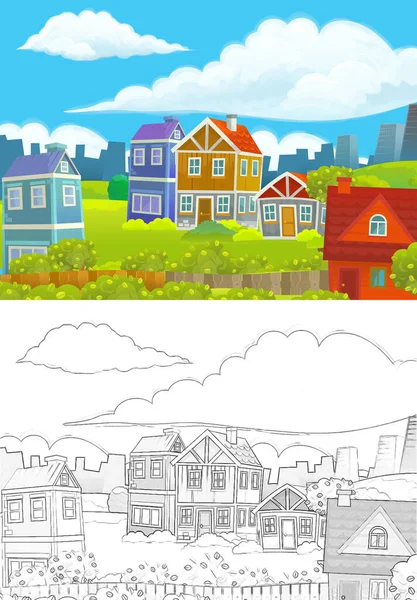 Scène Dessin Animé Avec Croquis Milieu Une Ville Pour Différents — Photo