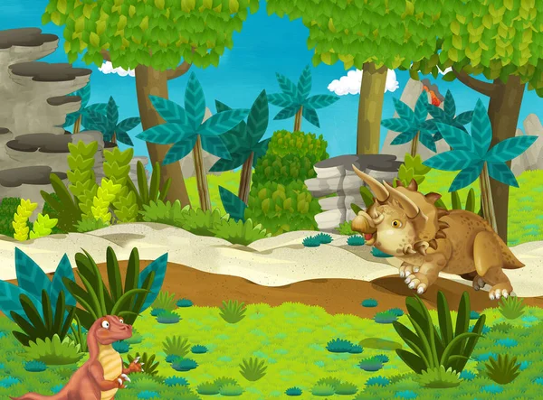 Zeichentrickszene Mit Dinosaurier Triceratops Die Dschungel Herumlaufen Und Spaß Der — Stockfoto