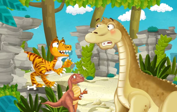 Scena Dei Cartoni Animati Con Apatosauro Dinosauro Diplodocus Con Qualche — Foto Stock