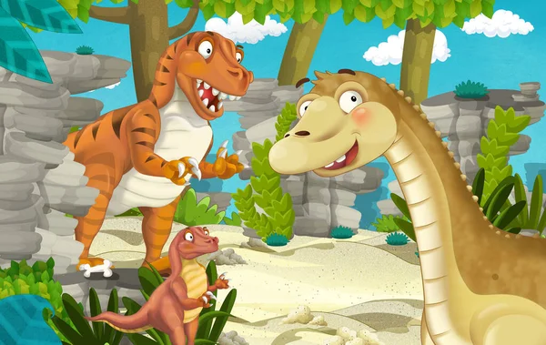Zeichentrickszene Mit Dinosaurier Apatosaurus Diplodocus Mit Einem Anderen Dinosaurier Dschungel — Stockfoto