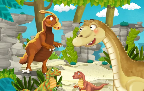 Zeichentrickszene Mit Dinosaurier Hintergrund Der Dschungel Natur Illustration Für Kinder — Stockfoto